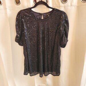 TOrrid Womens Top Size 0 Black Disco Sequins Lined Eras Ruched Sleeves Y2K 17333